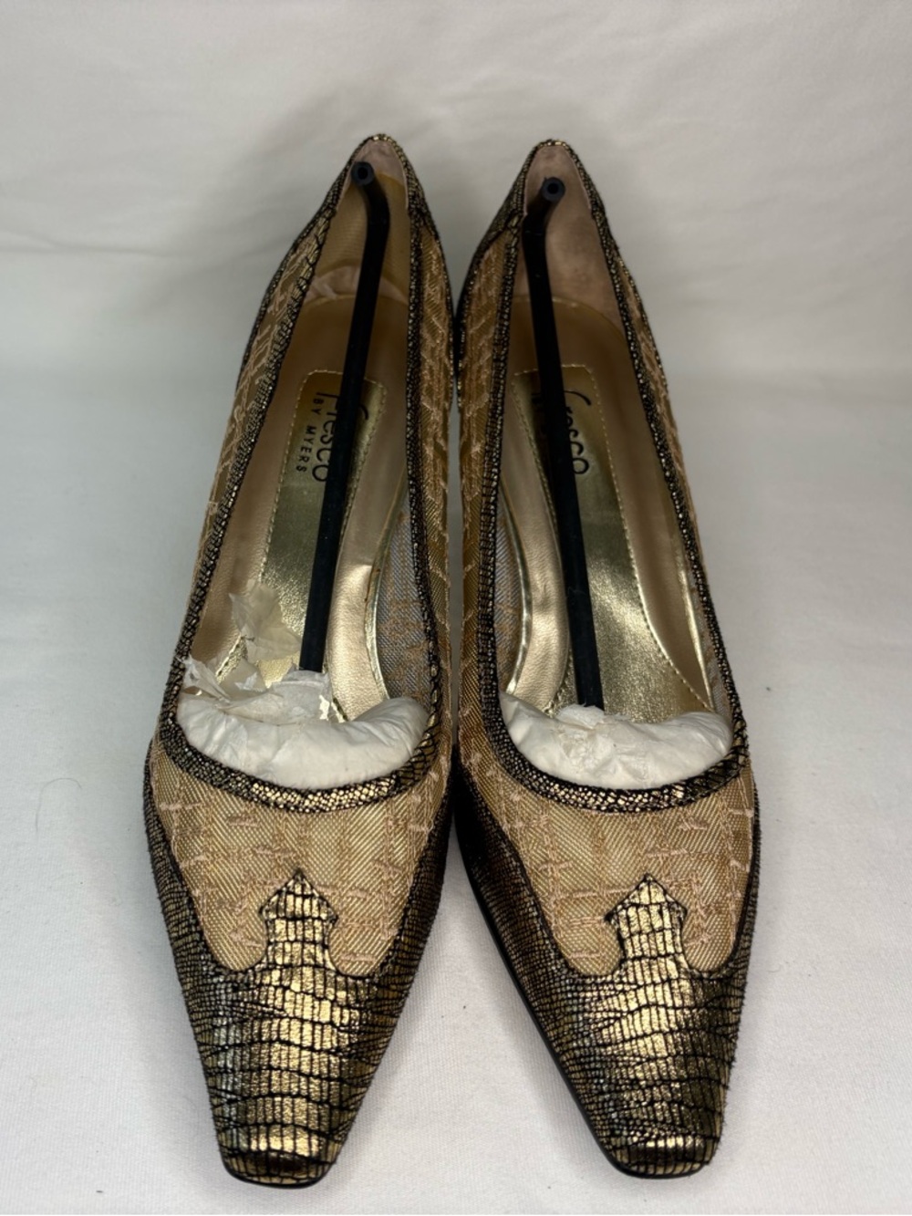 Metallic Gold Pointed-Toe with Mesh Sides Women’s Heels by Fresco by Myers